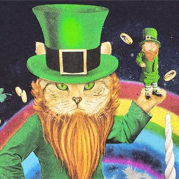 Cat Leprechaun Riding a Cat Unicorn with Rainbow Gold and Shamrocks size Small - Picture 3 of 8